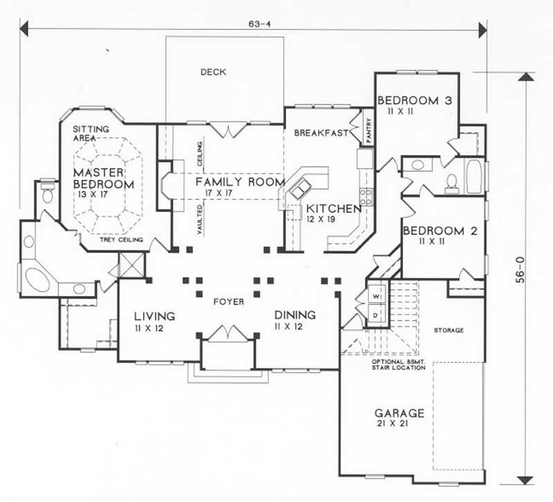 Floor Plan First Story of Ranch Plan #102-1002