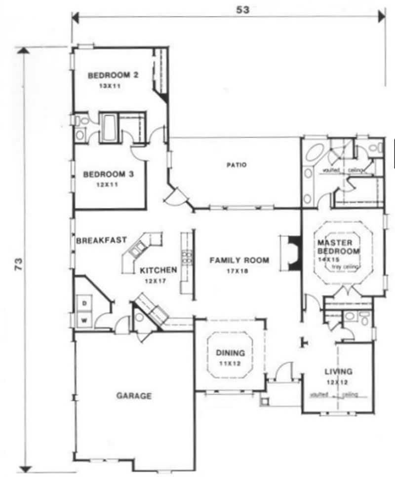 Floor Plan First Story of European Plan #102-1003