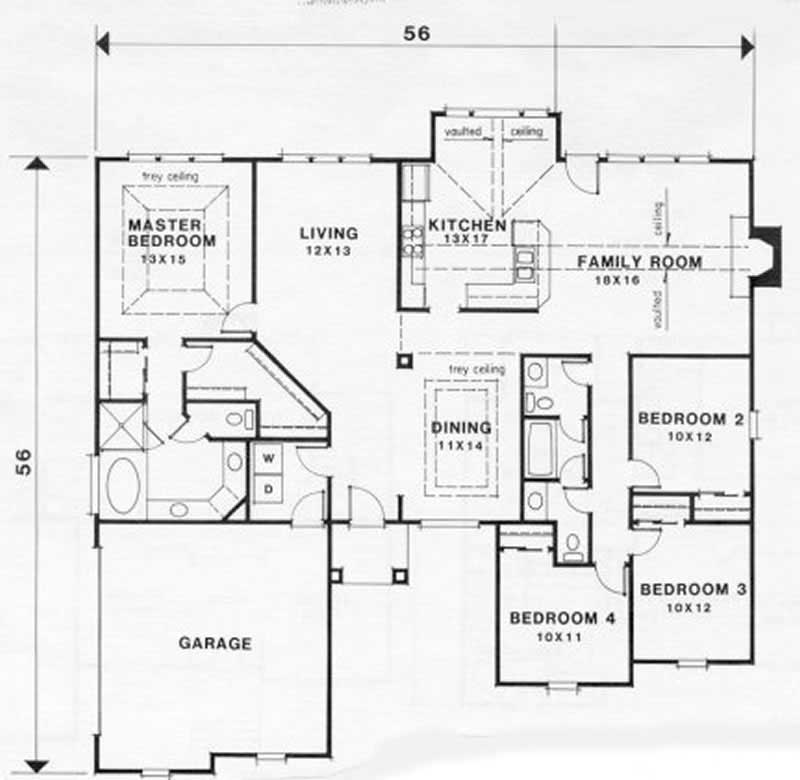 Floor Plan First Story of European Plan #102-1004