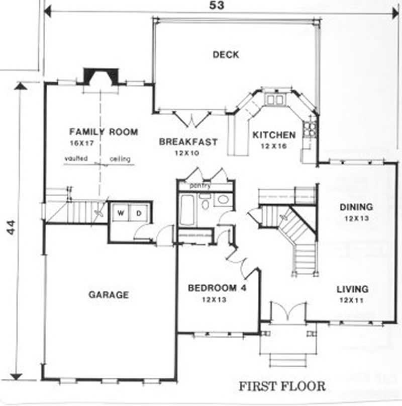 Floor Plan First Story of European Plan #102-1017
