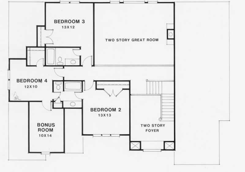 Floor Plan Second Story of Contemporary Plan #102-1019