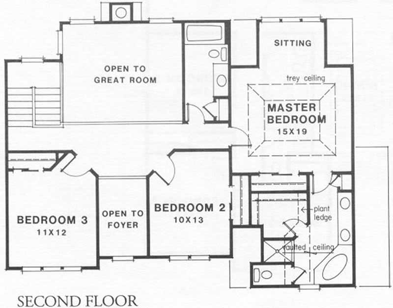 Floor Plan Second Story of Southern Plan #102-1021
