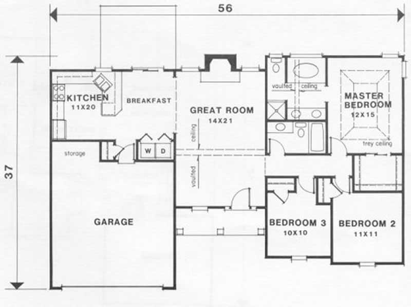 Floor Plan First Story of Ranch Plan #102-1023
