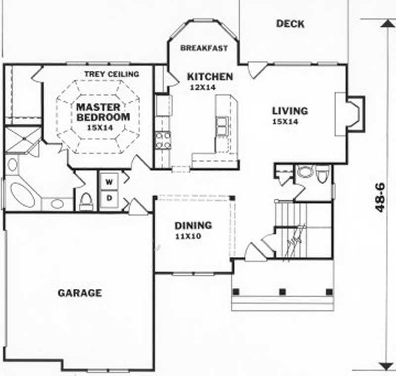 Floor Plan First Story of Southern Plan #102-1027