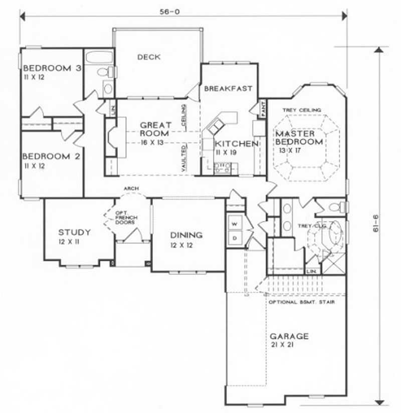 Floor Plan First Story of European Plan #102-1028