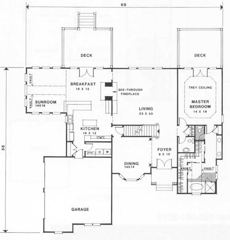 Floor Plan First Story of European Plan #102-1029