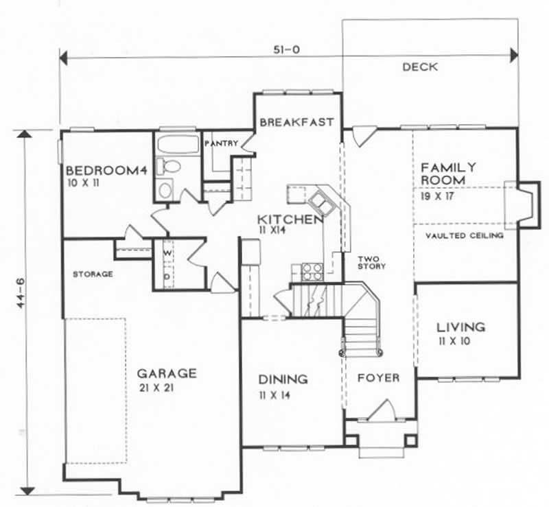 Floor Plan First Story of Traditional Plan #102-1034
