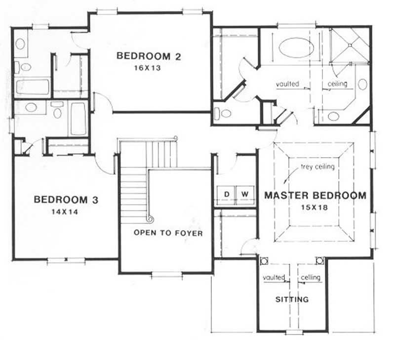 Floor Plan Second Story of European Plan #102-1038