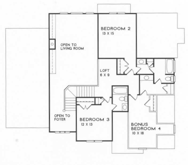 Floor Plan Second Story of European Plan #102-1039