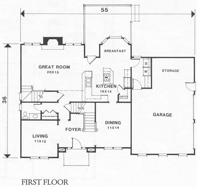 Floor Plan First Story of European Plan #102-1040