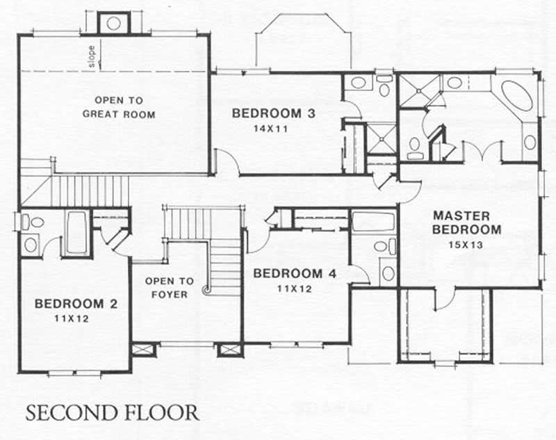Floor Plan Second Story of European Plan #102-1040
