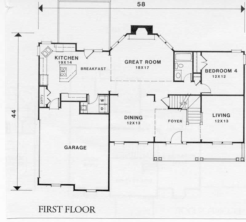 Floor Plan First Story of Southern Plan #102-1042