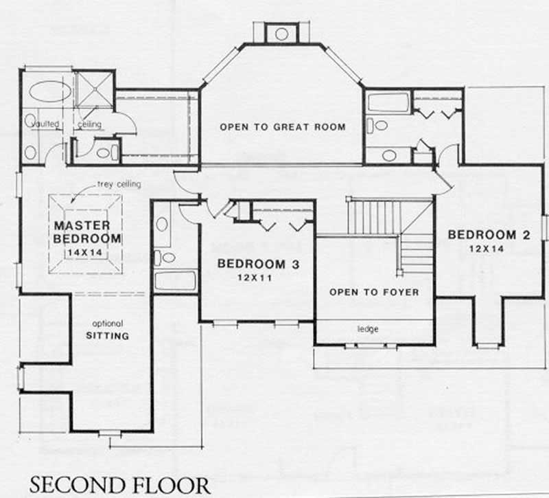 Floor Plan Second Story of Southern Plan #102-1042