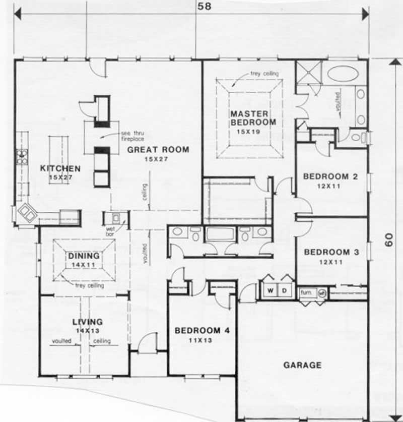 Floor Plan First Story of Ranch Plan #102-1043
