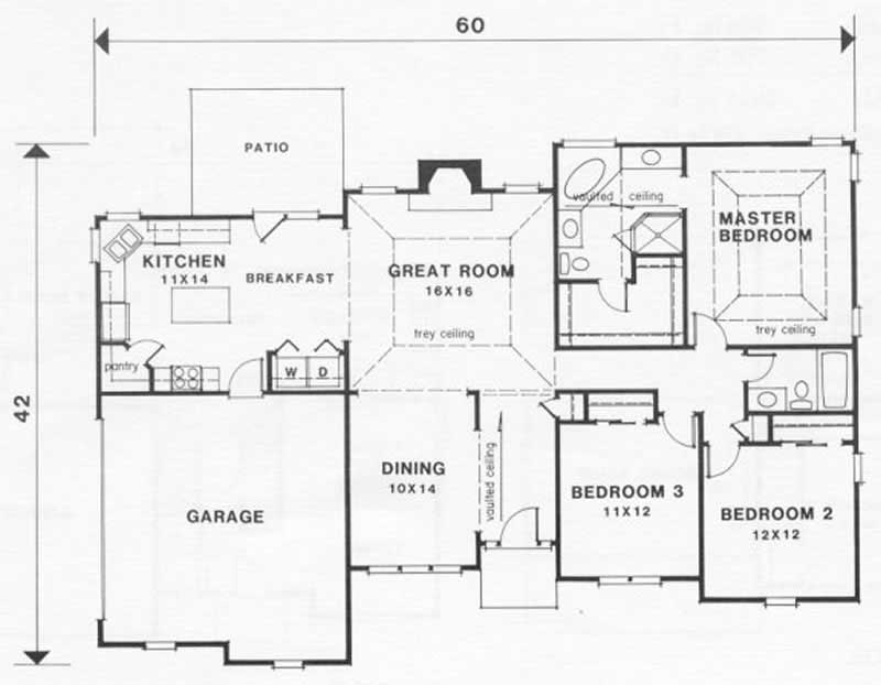 Floor Plan First Story of Ranch Plan #102-1046