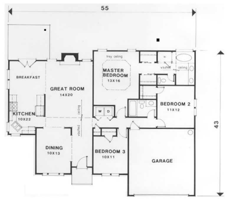 Floor Plan First Story of Ranch Plan #102-1048