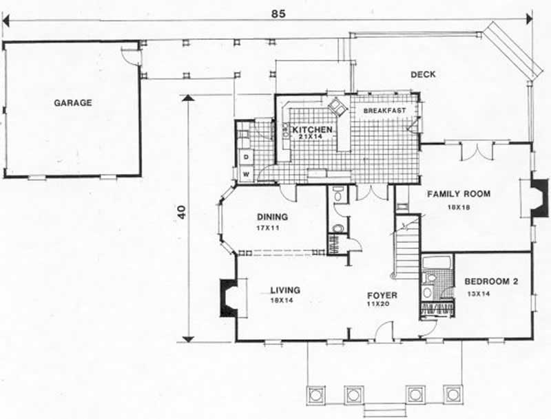 Floor Plan First Story of Colonial Plan #102-1050