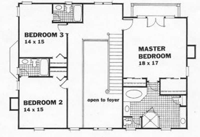 Floor Plan Second Story of Colonial Plan #102-1050