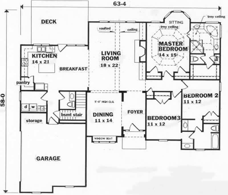 Floor Plan First Story of European Plan #102-1052