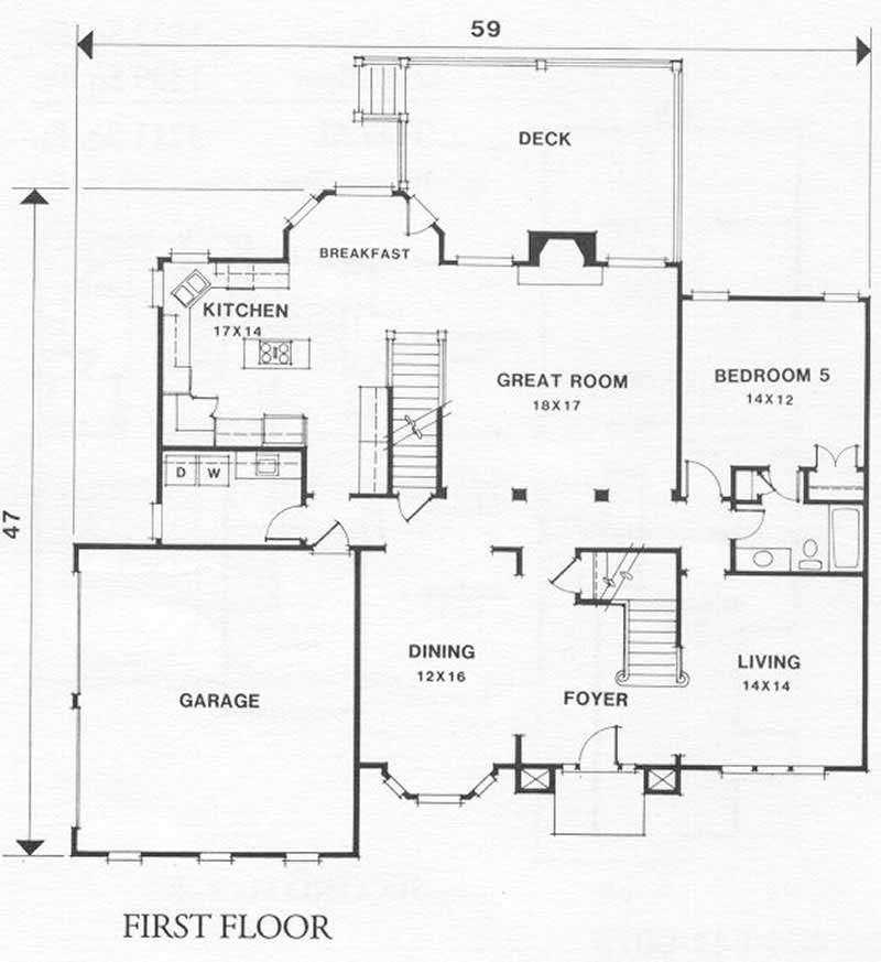 Floor Plan First Story of European Plan #102-1053