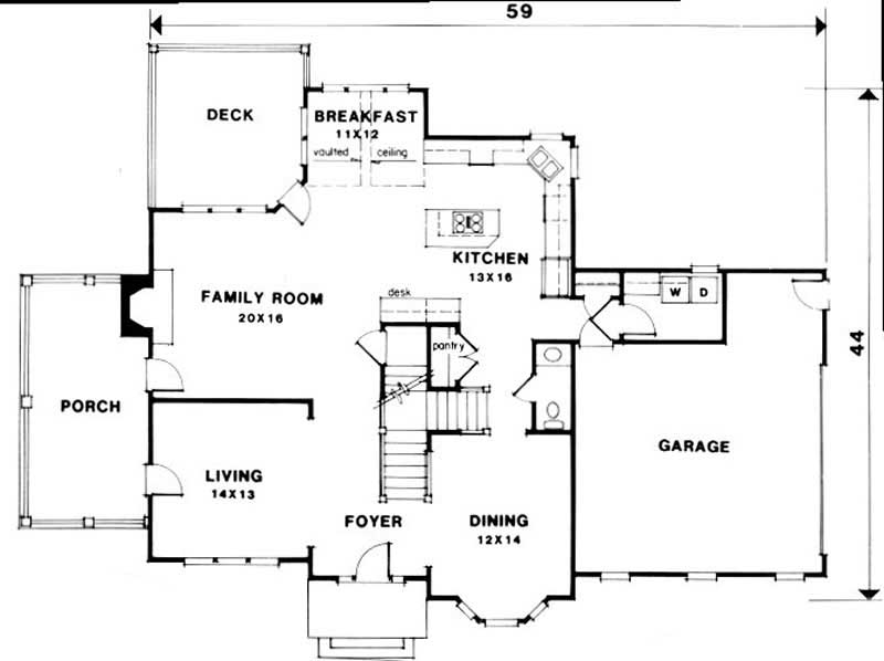 Floor Plan First Story of European Plan #102-1055