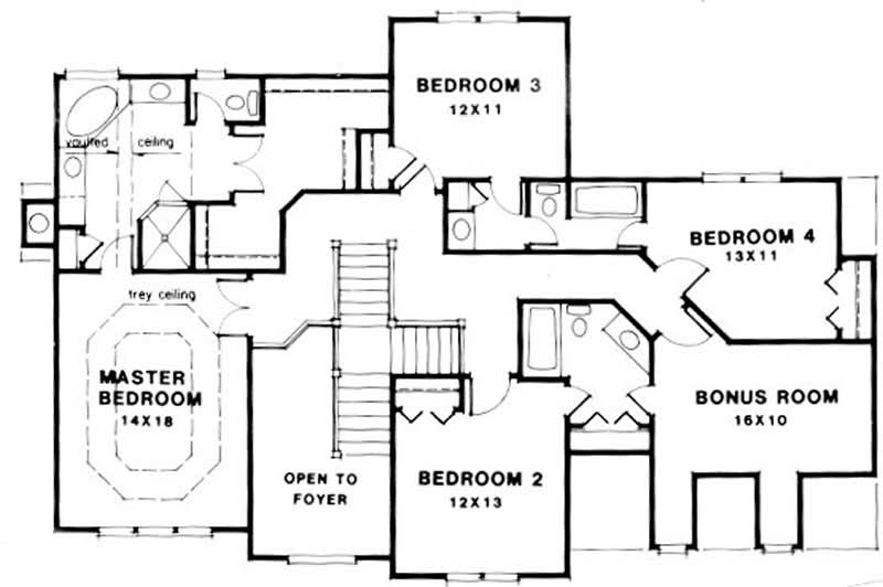 Floor Plan Second Story of European Plan #102-1055