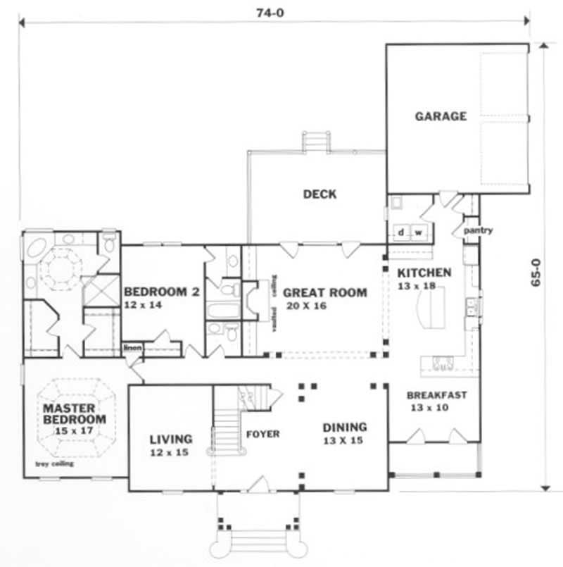Floor Plan First Story of Traditional Plan #102-1057