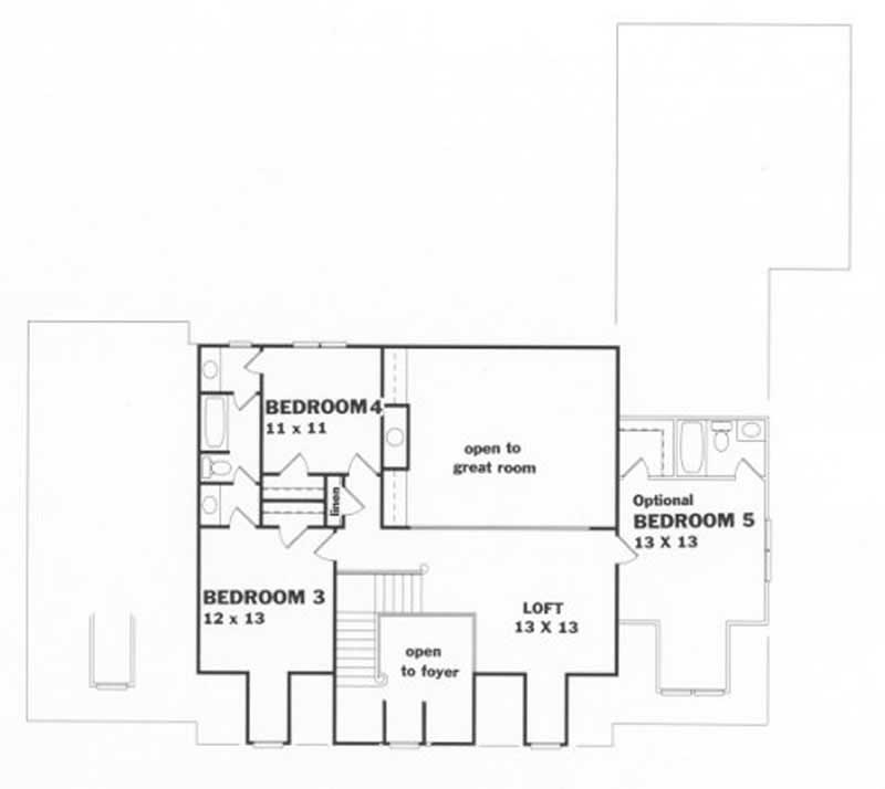 Floor Plan Second Story of Traditional Plan #102-1057