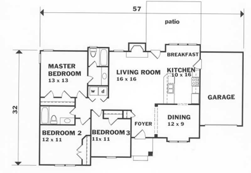 Floor Plan First Story of Ranch Plan #102-1058