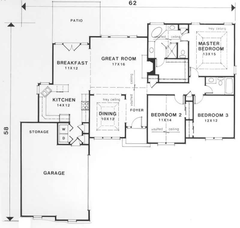 Floor Plan First Story of European Plan #102-1060