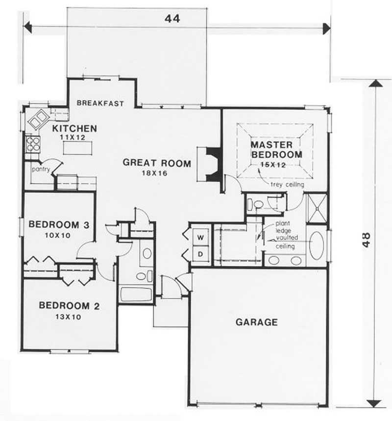 Floor Plan First Story of Ranch Plan #102-1063