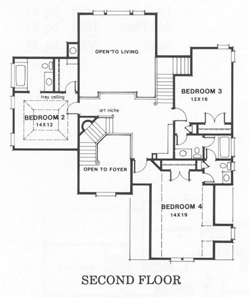 Floor Plan Second Story of Colonial Plan #102-1064