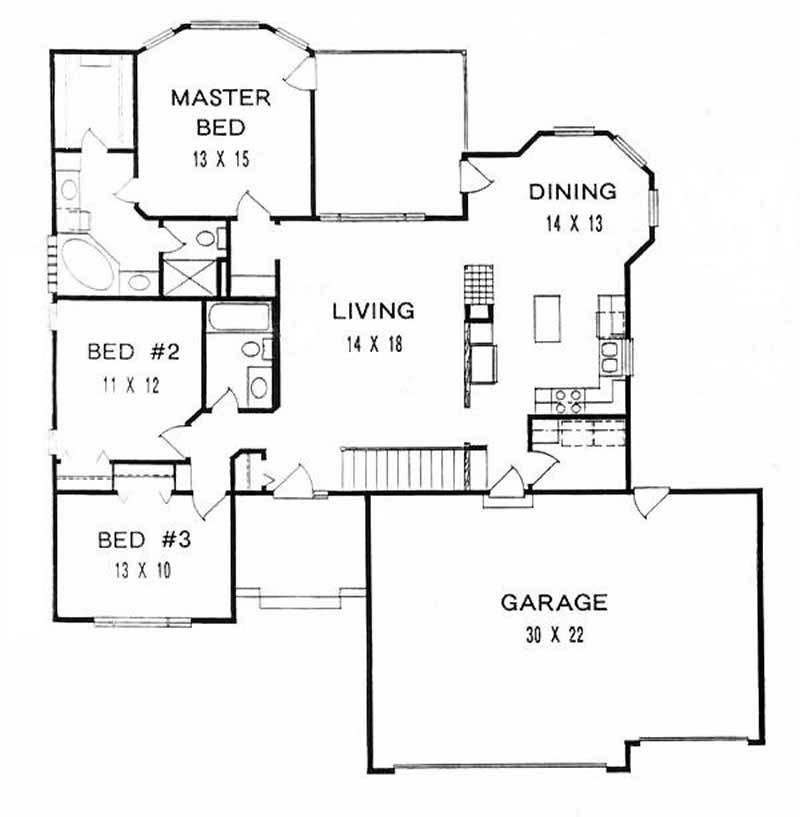 Floor Plan First Story of Ranch Plan #103-1000