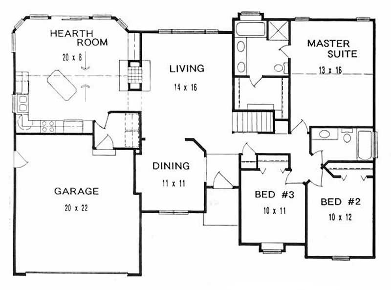 Floor Plan First Story of Ranch Plan #103-1003