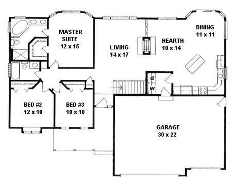 Floor Plan First Story of Ranch Plan #103-1004