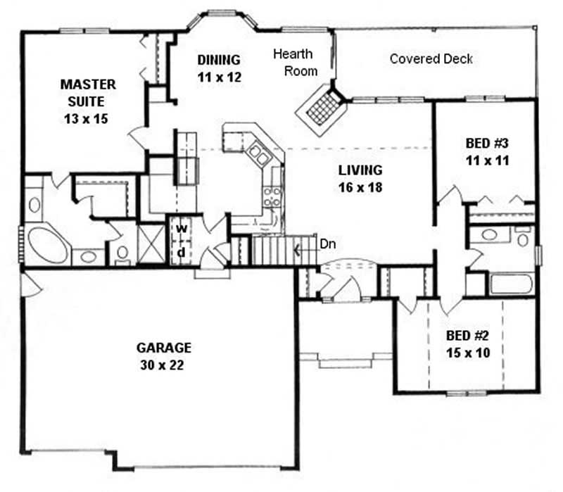 Floor Plan First Story of Ranch Plan #103-1005