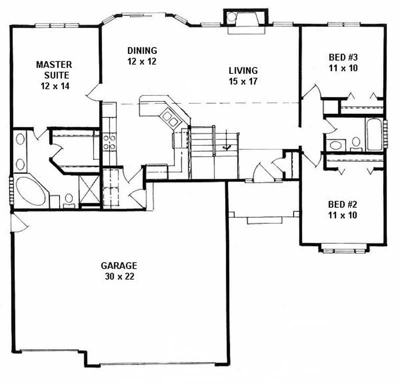 Floor Plan First Story of Ranch Plan #103-1007
