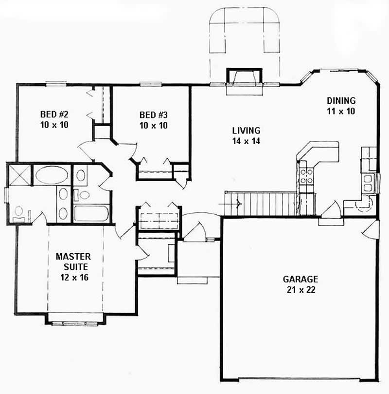 Floor Plan First Story of Ranch Plan #103-1009