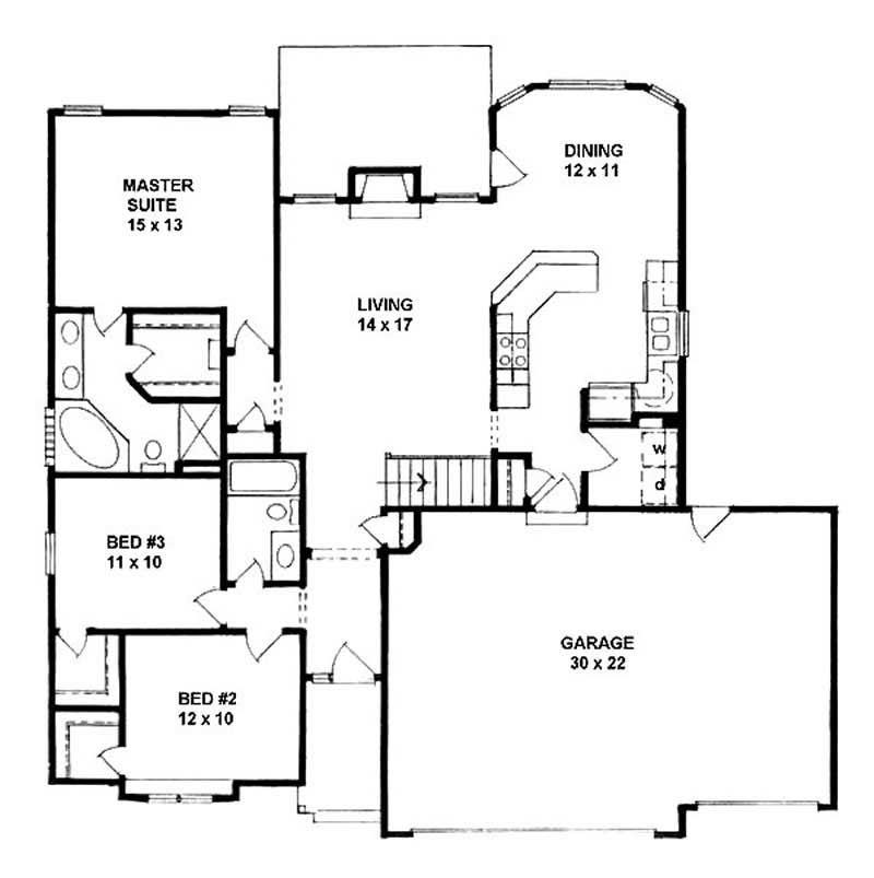 Floor Plan First Story of Ranch Plan #103-1010