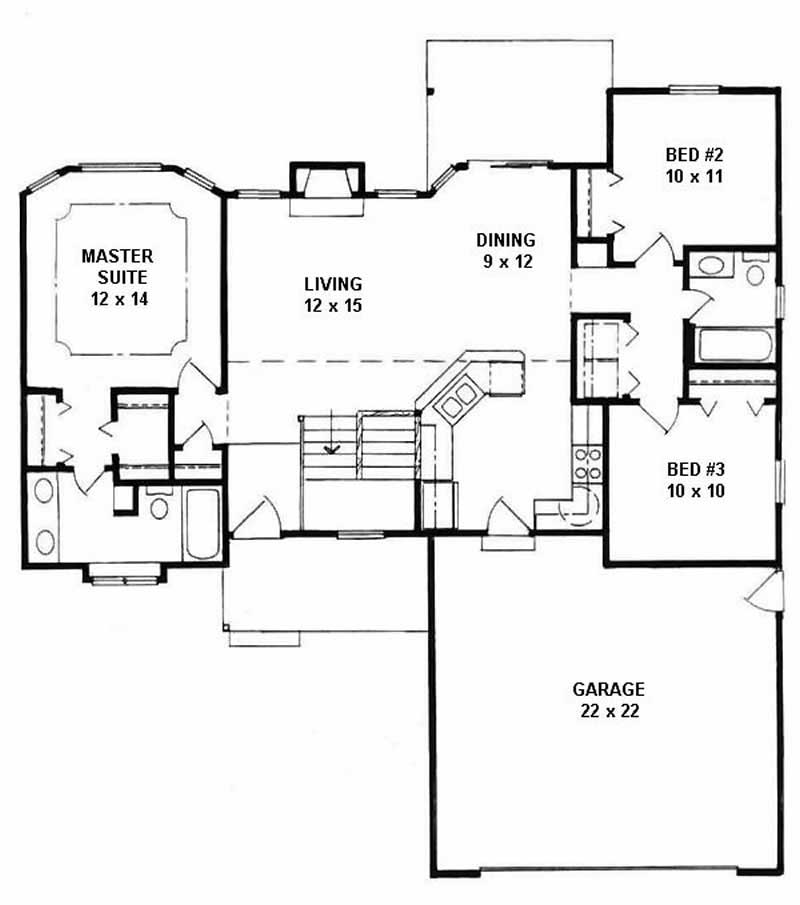 Floor Plan First Story of Ranch Plan #103-1011