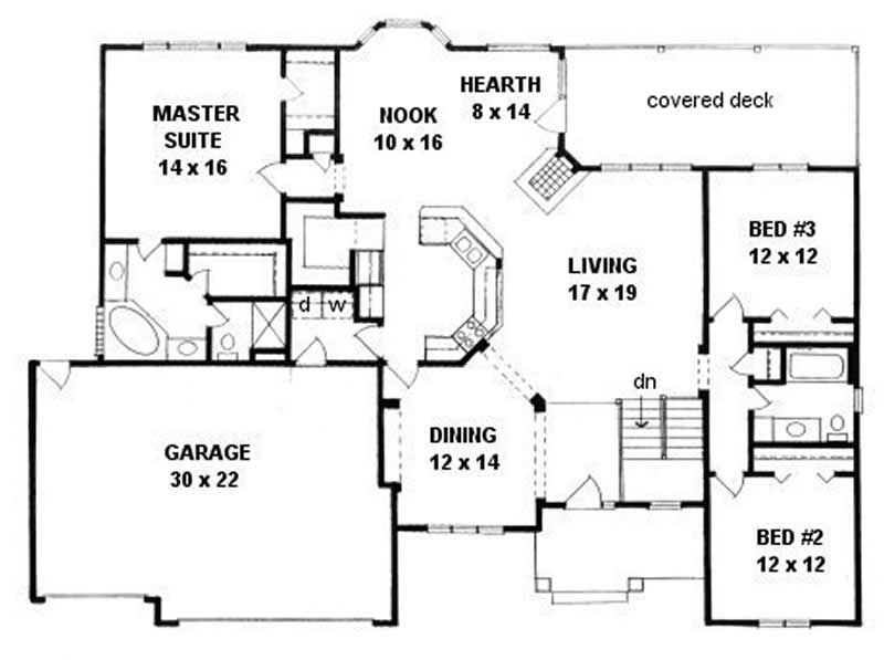 Floor Plan First Story of Ranch Plan #103-1018