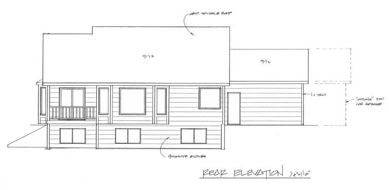 Home Plan Rear Elevation of this 2-Bedroom,1150 Sq Ft Plan -103-1020