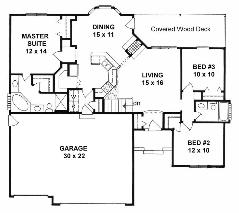 Floor Plan First Story of Ranch Plan #103-1024