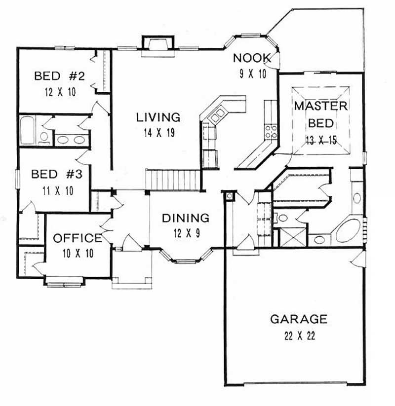 Floor Plan First Story of Ranch Plan #103-1027