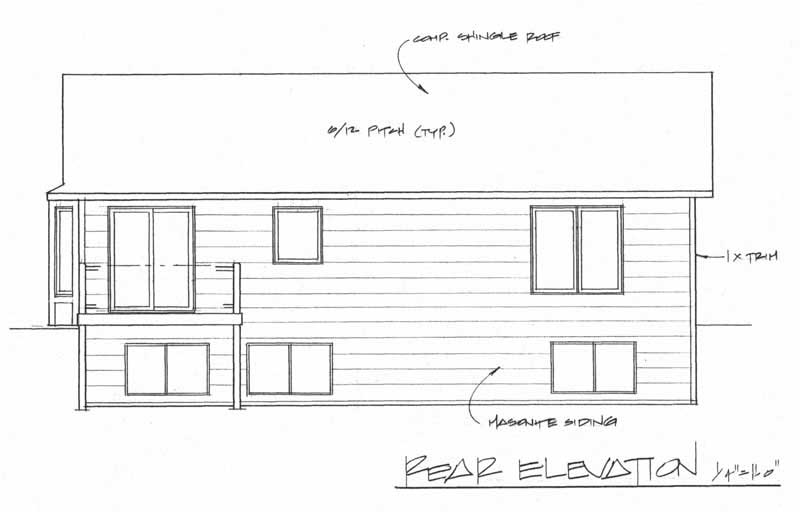 Home Plan Rear Elevation of this 2-Bedroom,926 Sq Ft Plan -103-1028