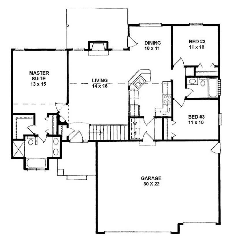 Floor Plan First Story of Ranch Plan #103-1031