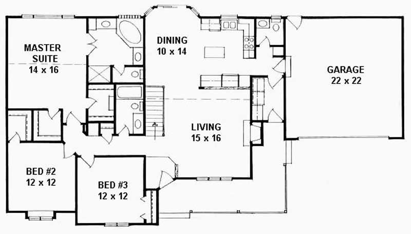 Floor Plan First Story of Ranch Plan #103-1033