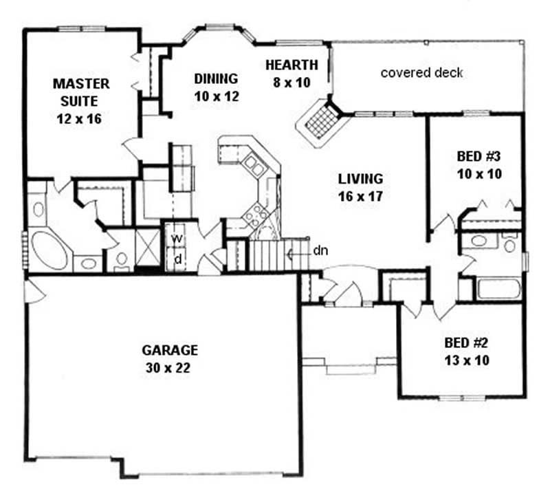 Floor Plan First Story of Ranch Plan #103-1036