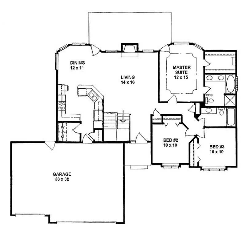Floor Plan First Story of Ranch Plan #103-1038