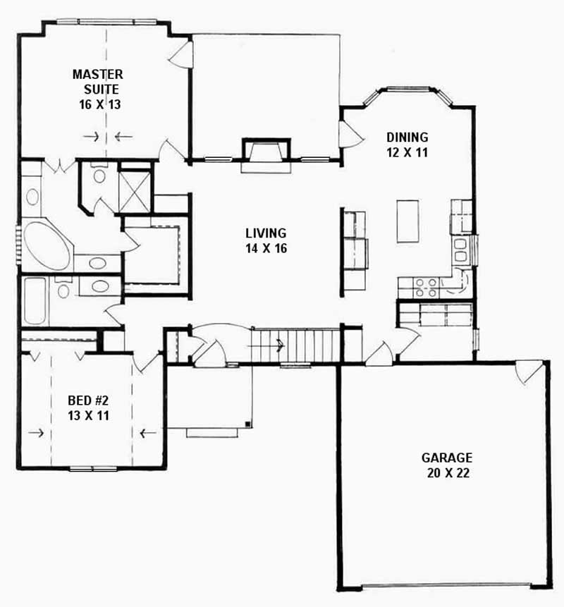 Floor Plan First Story of Ranch Plan #103-1040